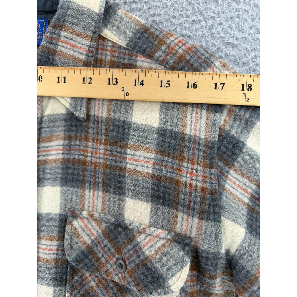 Pendleton Board Shirt Mens Medium Plaid 100% Virgin Wool Grey Cream Rust USA - Picture 6 of 16